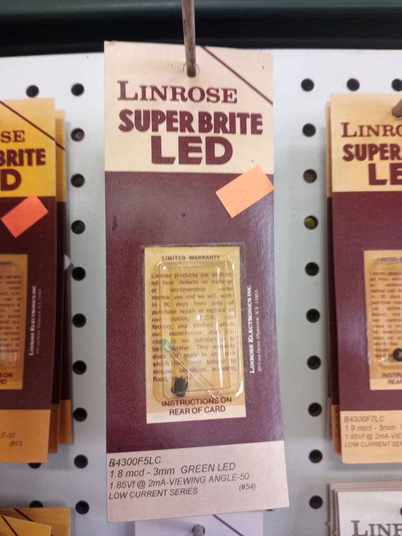 GREEN 3mm LED -Low Current Series - B4300F5LC - Linrose Super-Brite LED