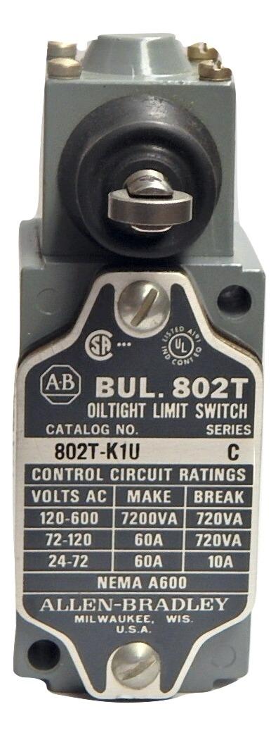 Allen Bradley   802T-K1U      Oiltight Limit Switch 1NO 1NC Horizontal Roller Spring Return