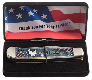 16300  W.R. Case Veterans Gift Set Smooth Natural Bone Trapper SS