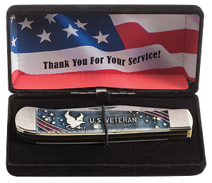 16300 W.R. Case Veterans Gift Set Smooth Natural Bone Trapper SS