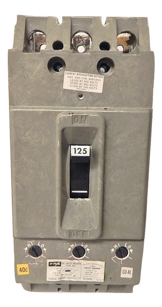 Federal Pacific   HFJ631125     3 Pole 125 Amp 600VAC  Thermal and Magnetic Circuit Breaker