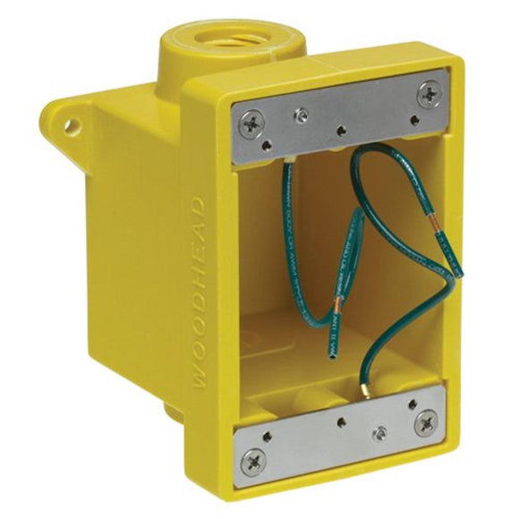Woodhead   453CR     FD Yellow Glass-Filled Polyester Box  with 2 34  Threaded Knock-out Opening